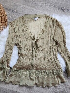 Jaipur Light Sage Green Crinkle V-Neck Top